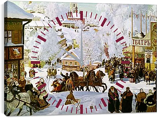 Часы картина - Масленица (Масленичное катание). Борис Кустодиев