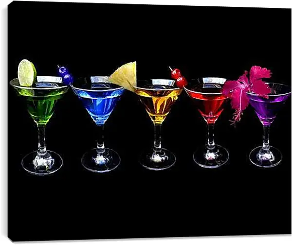 Постер на подрамнике - Разноцветные напитки. Радуга в бокале.