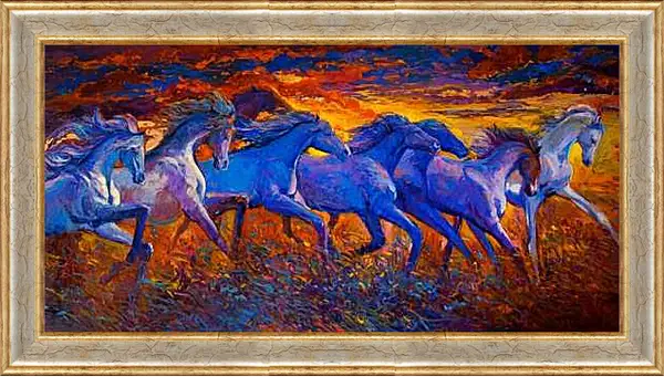 Картина в раме - Лошади в поле