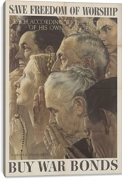 Постер на подрамнике - Свобода вероисповедания. Норман Роквелл
