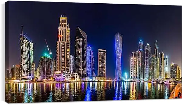 Постер на подрамнике - Небоскрёбы на фоне ночного неба. Дубай