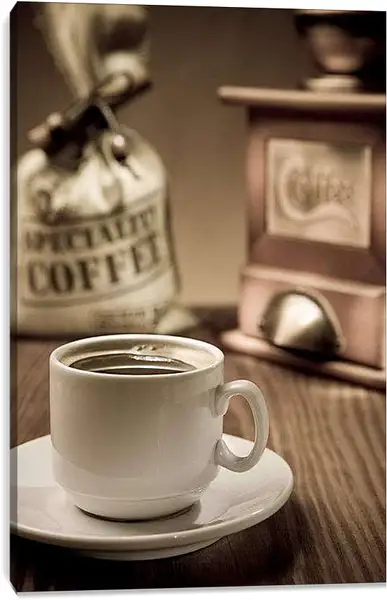 Постер на подрамнике - Чашка черного кофе. Аромат утра.