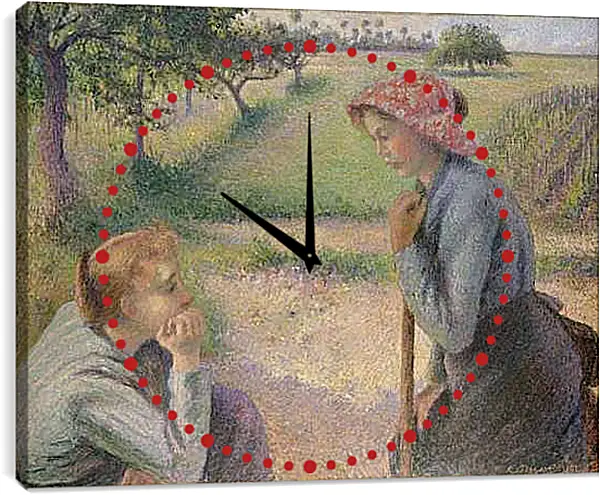 Часы картина - Молодые крестьянки. Камиль Писсарро