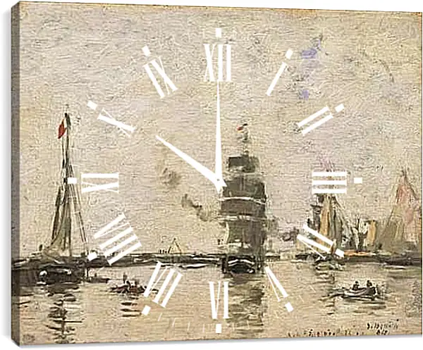 Часы картина - Boats in Trouville Harbor. Эжен Буден