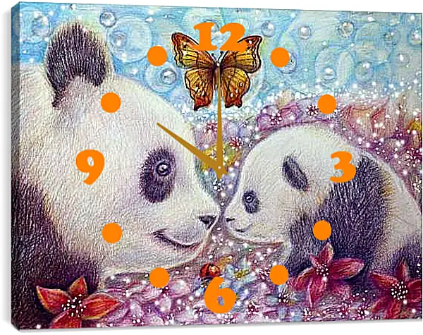 Часы картина - Панды и бабочка