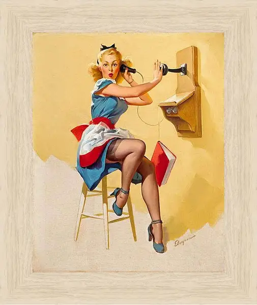 Картина в раме - Девушка разговаривает по телефону ( стиль пин ап )