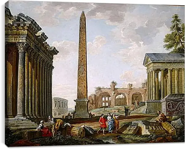 Постер на подрамнике - Каприччо с Фламиниевым обелиском. Джованни Паоло Панини