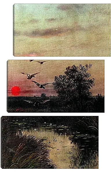 Модульная картина - Заход солнца над озером. Ефим Волков