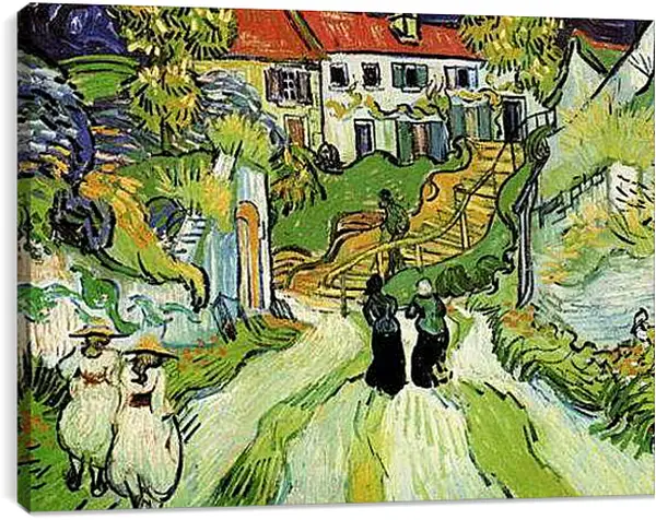 Постер на подрамнике - Village Street and Steps in Auvers with Figures. Винсент Ван Гог