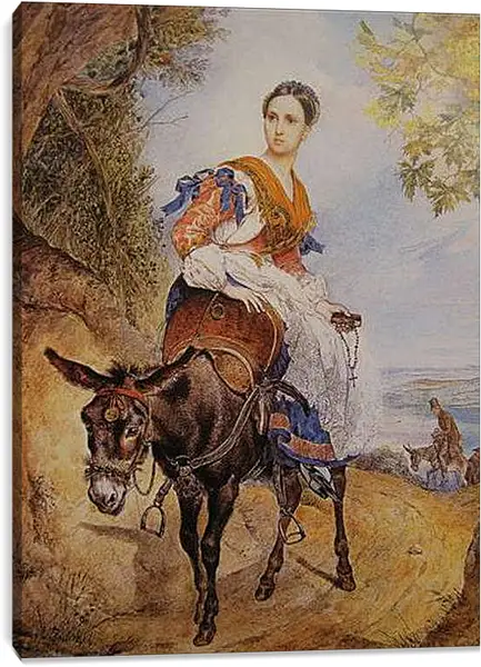 Постер на подрамнике - Ольга Ферзен на ослике. Брюллов Карл Павлович