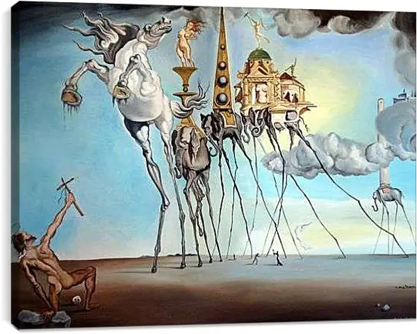 Постер на подрамнике - The Tenptations of Saint Antony. (Искушение Святого Антония) Сальвадор Дали