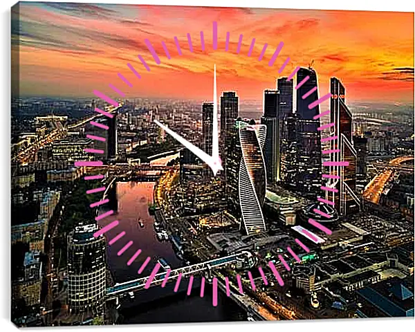 Часы картина - Москва-Сити на закате