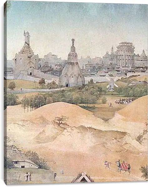 Постер на подрамнике - Epiphanie-Triptychon, Mitteltafel - Anbetung der Heiligen Drei Konige. Иероним Босх