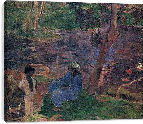 Постер на подрамнике - Au bord de la riviere. Поль Гоген