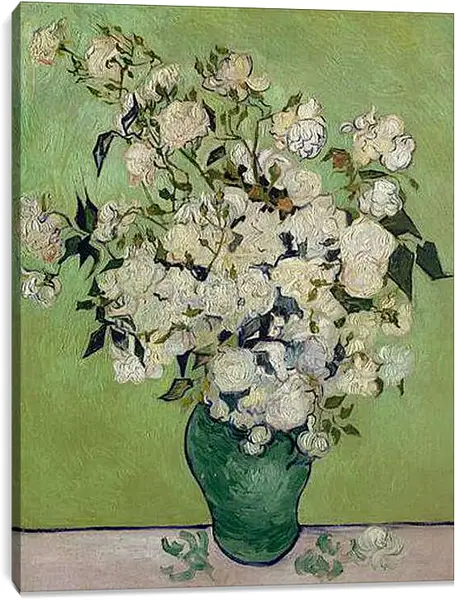 Постер на подрамнике - Still Life Pink Roses in a Vase - Натюрморт розовых роз в вазе. Винсент Ван Гог