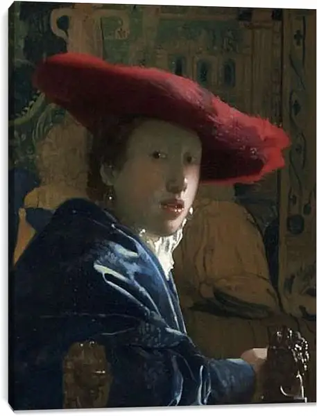 Постер на подрамнике - The girl with the red hat. Ян (Йоханнес) Вермеер