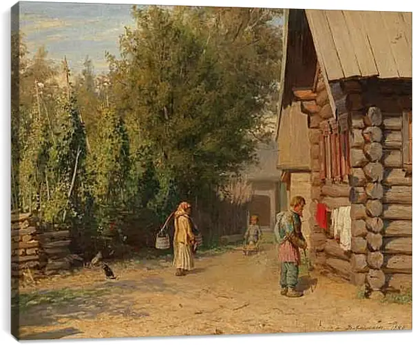 Постер на подрамнике - В деревенском дворе. Максимов Василий Максимович