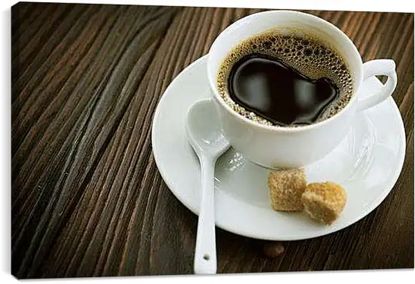 Постер на подрамнике - Чашечка с кофе на блюдце. Утренний кофе.