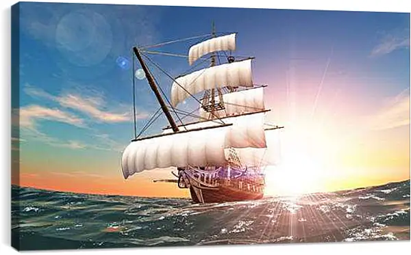 Постер на подрамнике - Парусник в море