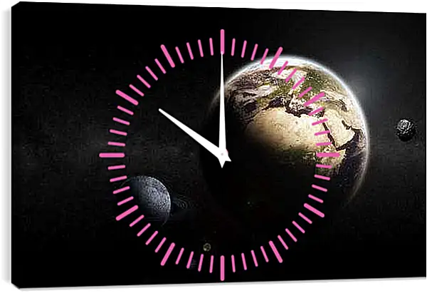 Часы картина - Планета земля на темном фоне