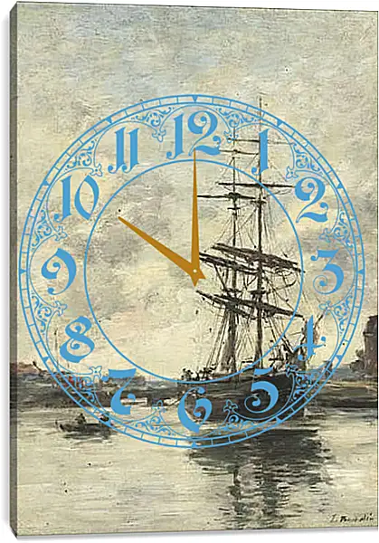 Часы картина - the boat on the river Current. Эжен Буден