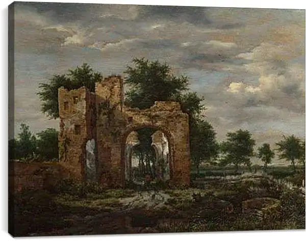 Постер на подрамнике - A Ruined Castle Gateway. Якоб ван Рейсдал