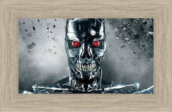 Картина в раме - Металлический череп и глаза. Терминатор