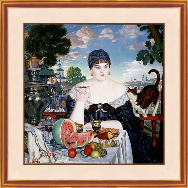 Картина в раме - Купчиха за чаем. Борис Кустодиев