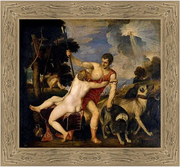 Картина в раме - Венера и Адонис. Тициан Вечеллио