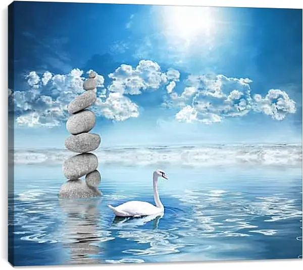 Постер на подрамнике - Лебедь на воде