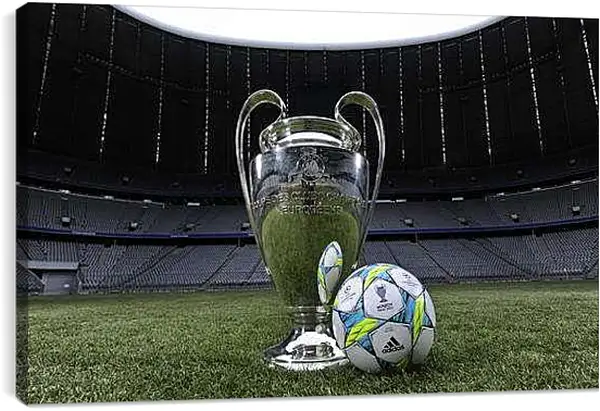 Постер на подрамнике - Мяч и кубок Лиги Чемпионов
