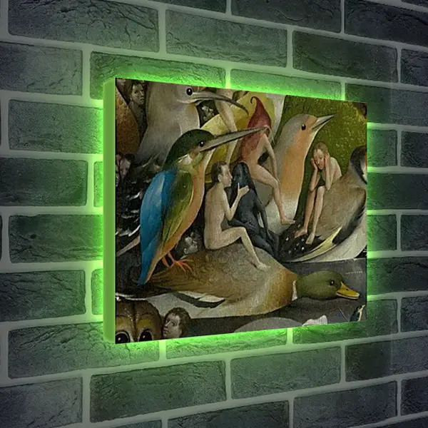 Лайтбокс световая панель - Bird and Man riding a duck. Иероним Босх