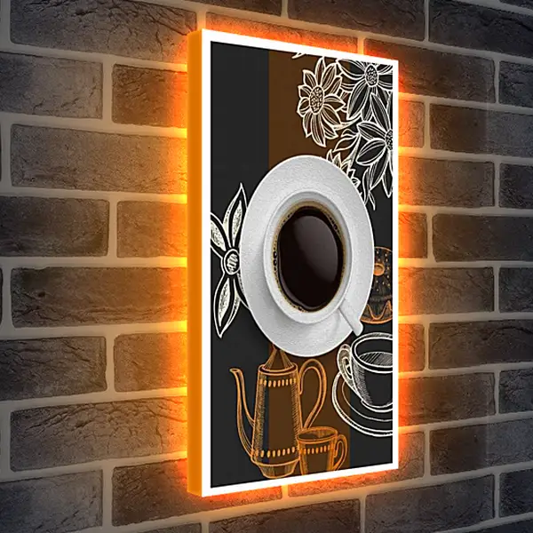 Лайтбокс световая панель - Чашка кофе на белом блюдце. Утренний кофе.