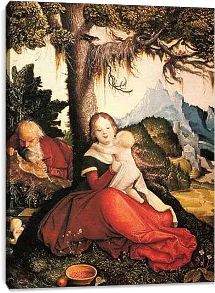 Постер на подрамнике - Hl. Familie im Freien (Ruhe auf der Flucht). Ханс Бальдунг