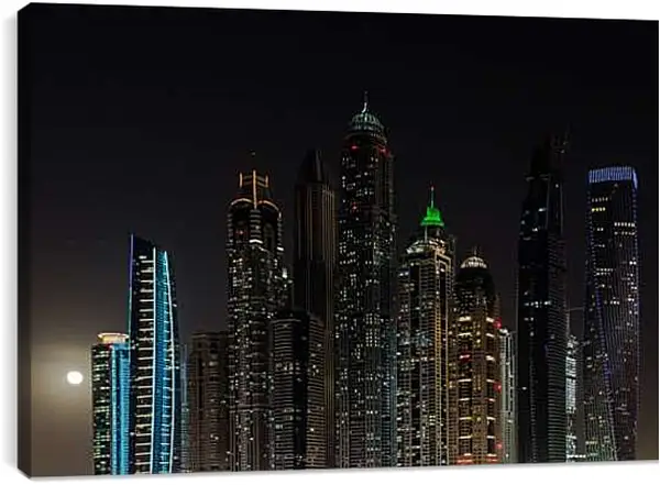 Постер на подрамнике - Луна рядом с небоскребами. Дубай