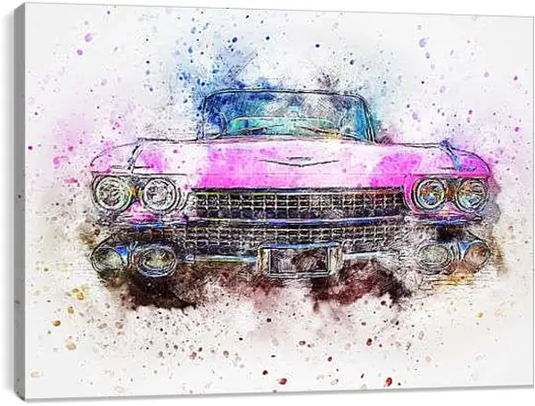 Постер на подрамнике - Розовый ретро авто
