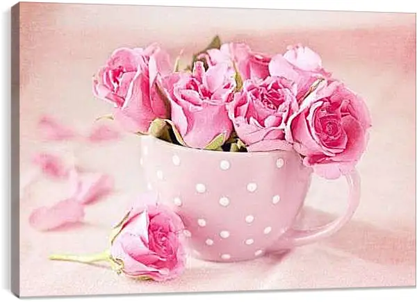 Постер на подрамнике - Маленькие розы в чашке