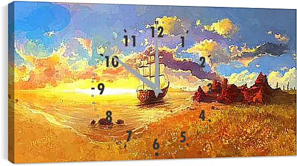 Часы картина - Корабль уплывает в закат