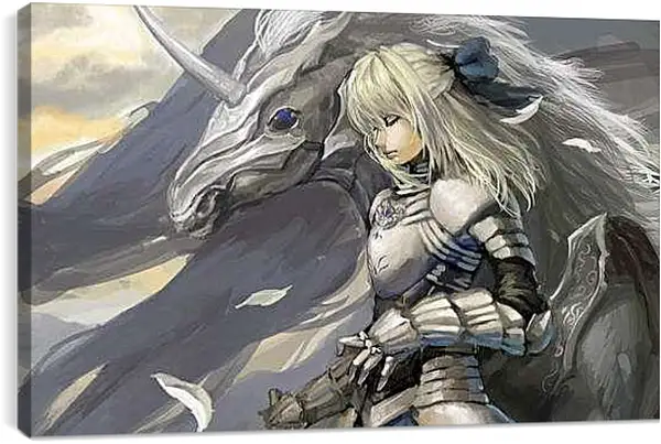 Постер на подрамнике - Единорог и девушка