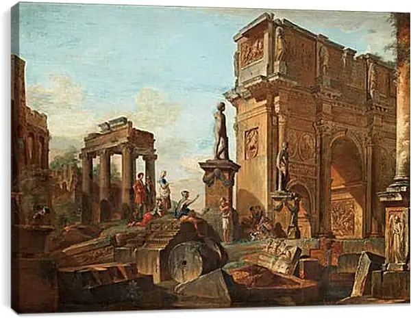 Постер на подрамнике - Каприччо с римскими руинами и аркой Константина. Джованни Паоло Панини