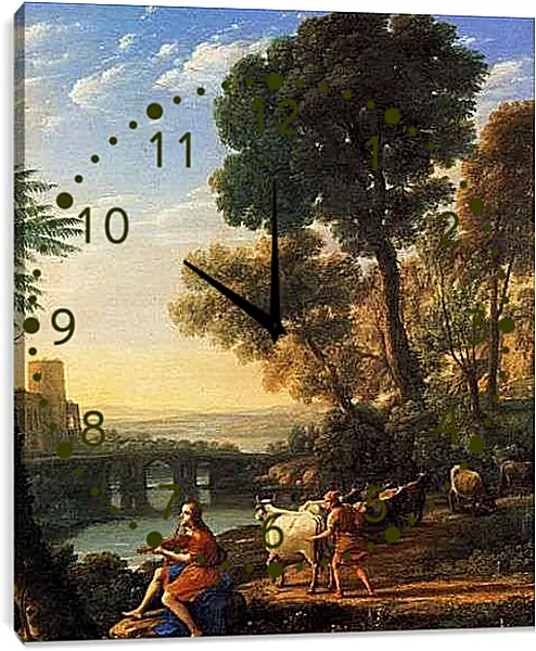 Часы картина - Paysage avec Mercure enlevant les boeufs d Apollon. Лоррен Клод