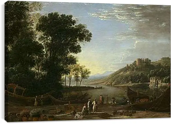 Постер на подрамнике - Landscape with merchants. Лоррен Клод