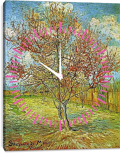 Часы картина - Pink Peach Tree in Blossom Reminiscence of Mauve. Винсент Ван Гог