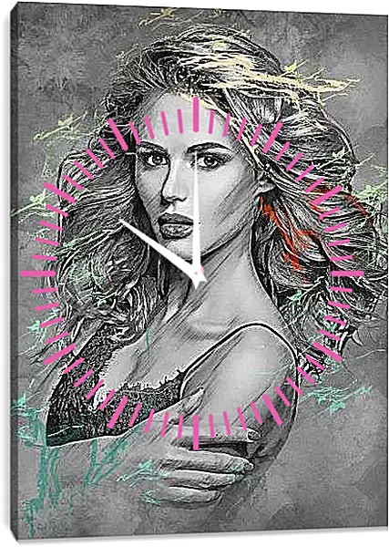 Часы картина - ЧБ Девушка