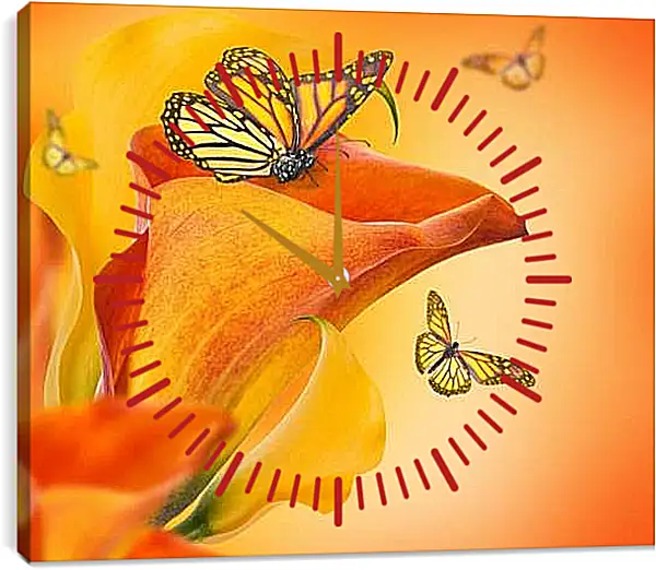 Часы картина - Бабочка опыляет цветок