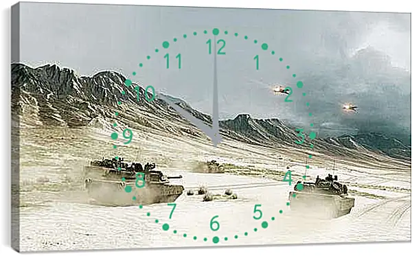 Часы картина - battlefield, tanks, mountains