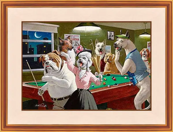 Картина в раме - Игра в бильярд