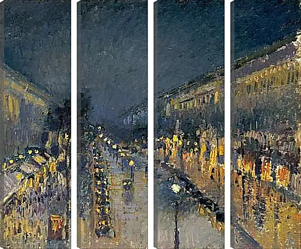 Модульная картина - Бульвар Монмартр ночью. Камиль Писсарро