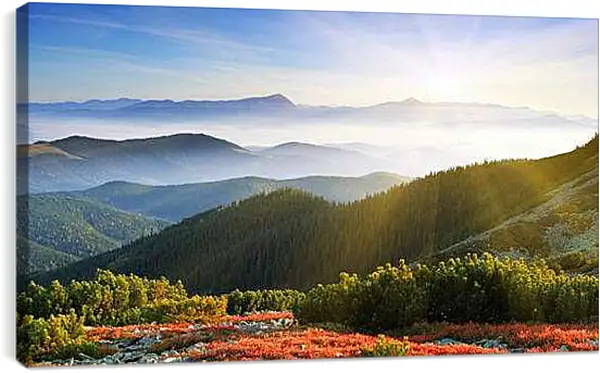 Постер на подрамнике - Утреннее солнце над горами