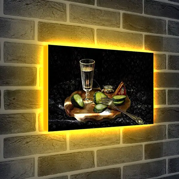Лайтбокс световая панель - Налитая рюмка и огурцы порезанные. Миг Лета.